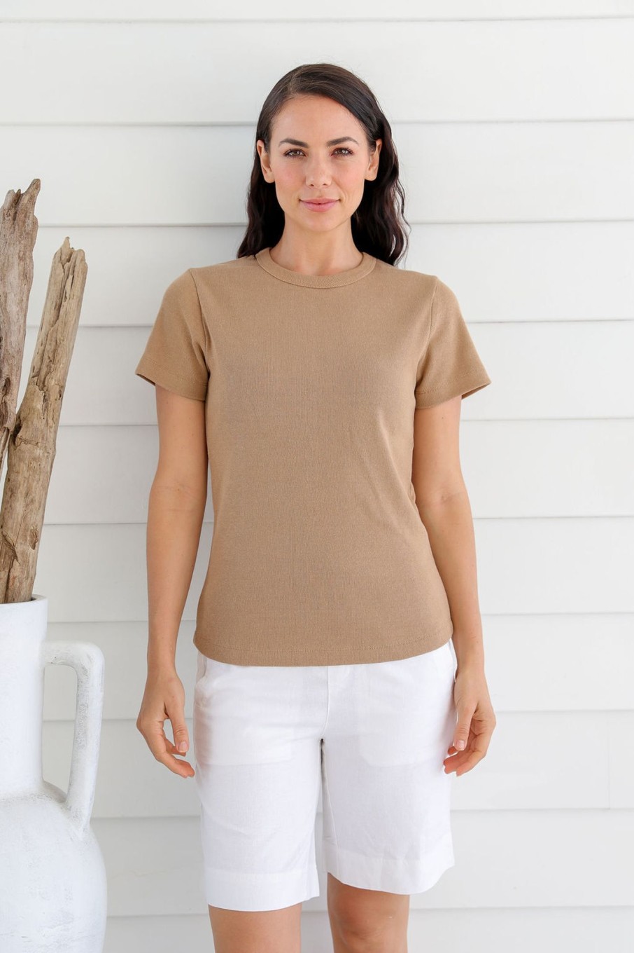 Women'S Clothing Braintree Hemp | Ayla - Hemp Rib Knit Tee Light Latte