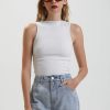 Women'S Clothing Afends | Unknown - Hemp Ribbed High Neck Tank Off White