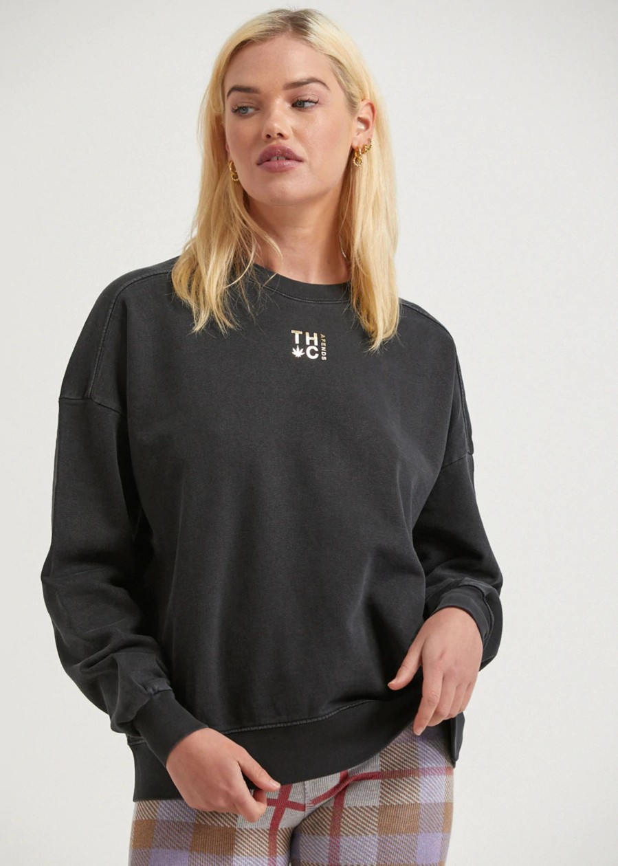 Women'S Clothing Afends | Landslide - Hemp Crew Neck Faded Black