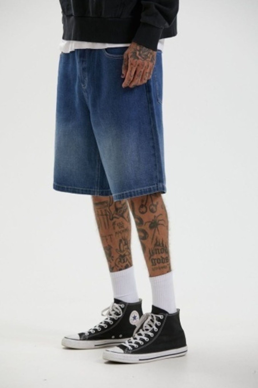 Men'S Clothing Afends | Lil C - Hemp Denim Baggy Shorts Authentic Blue