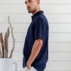 Men'S Clothing Braintree Hemp | Vice - Hemp Tencel Short Sleeves Silky Shirt Navy