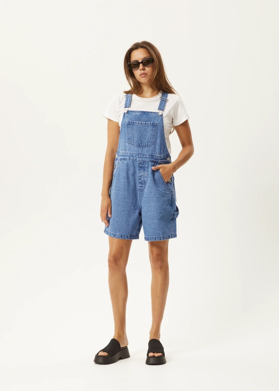 Women'S Clothing Afends | Lewi - Hemp Short Overalls Worn Blue