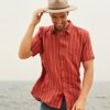 Men'S Clothing Braintree Hemp | Colin - 100% Hemp Striped Shirt Red Clay