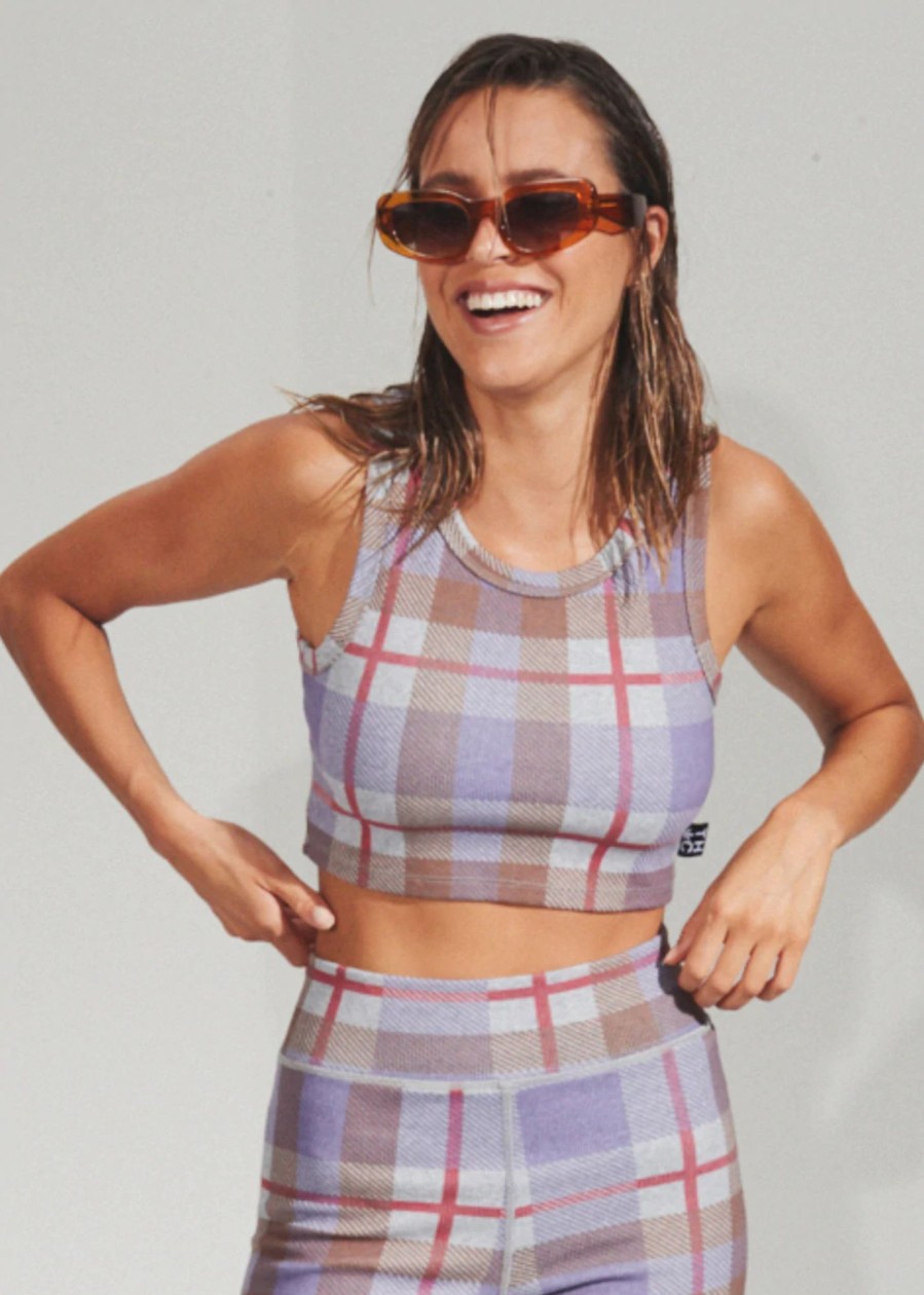 Women'S Clothing Afends | Colby - Hemp Rib Check Cropped Singlet Plum