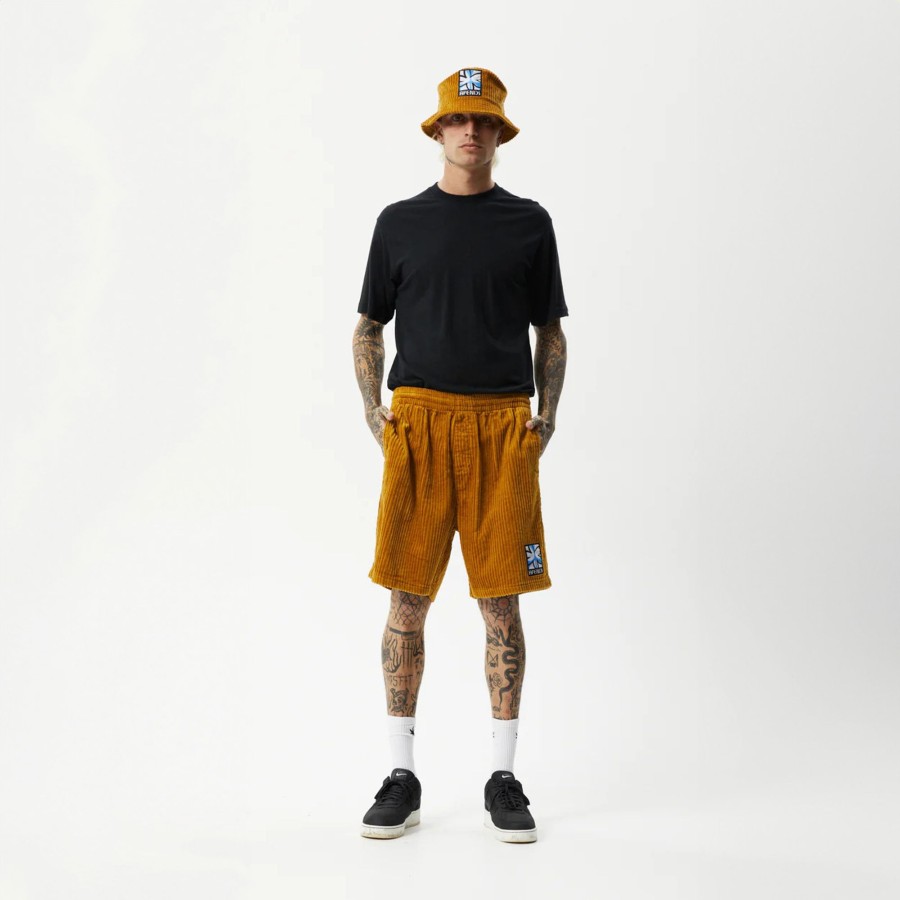 Men'S Clothing Afends | Waterfall Ninety Eights - Corduroy Elastic Waist Shorts Mustard