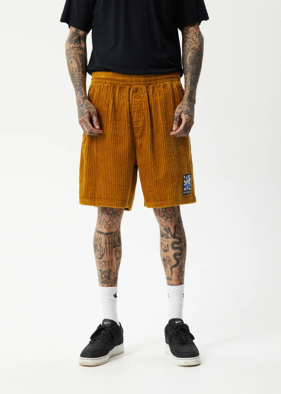 Men'S Clothing Afends | Waterfall Ninety Eights - Corduroy Elastic Waist Shorts Mustard