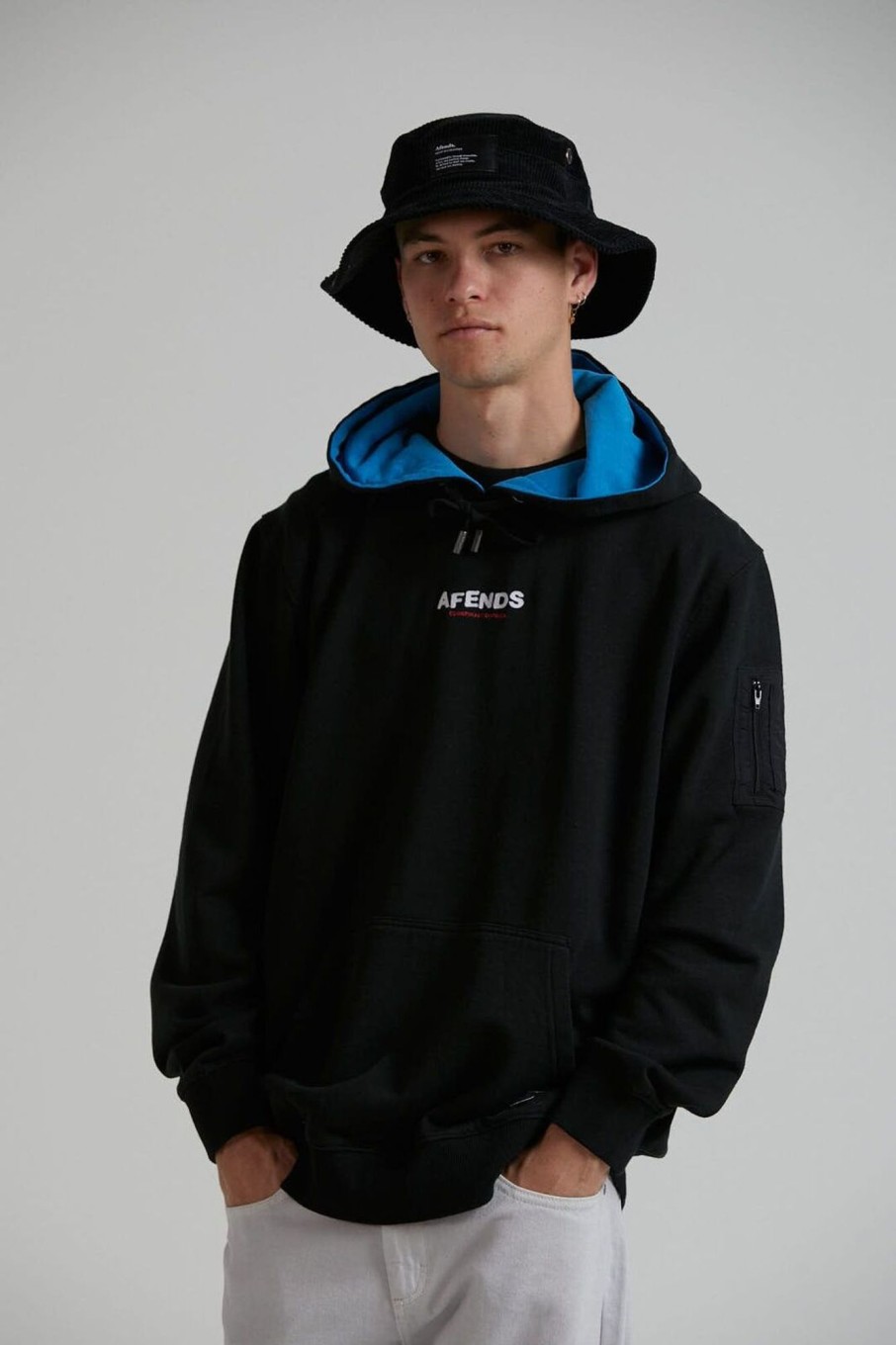 Men'S Clothing Afends | Conspiracy - Hemp Pull On Hood Black