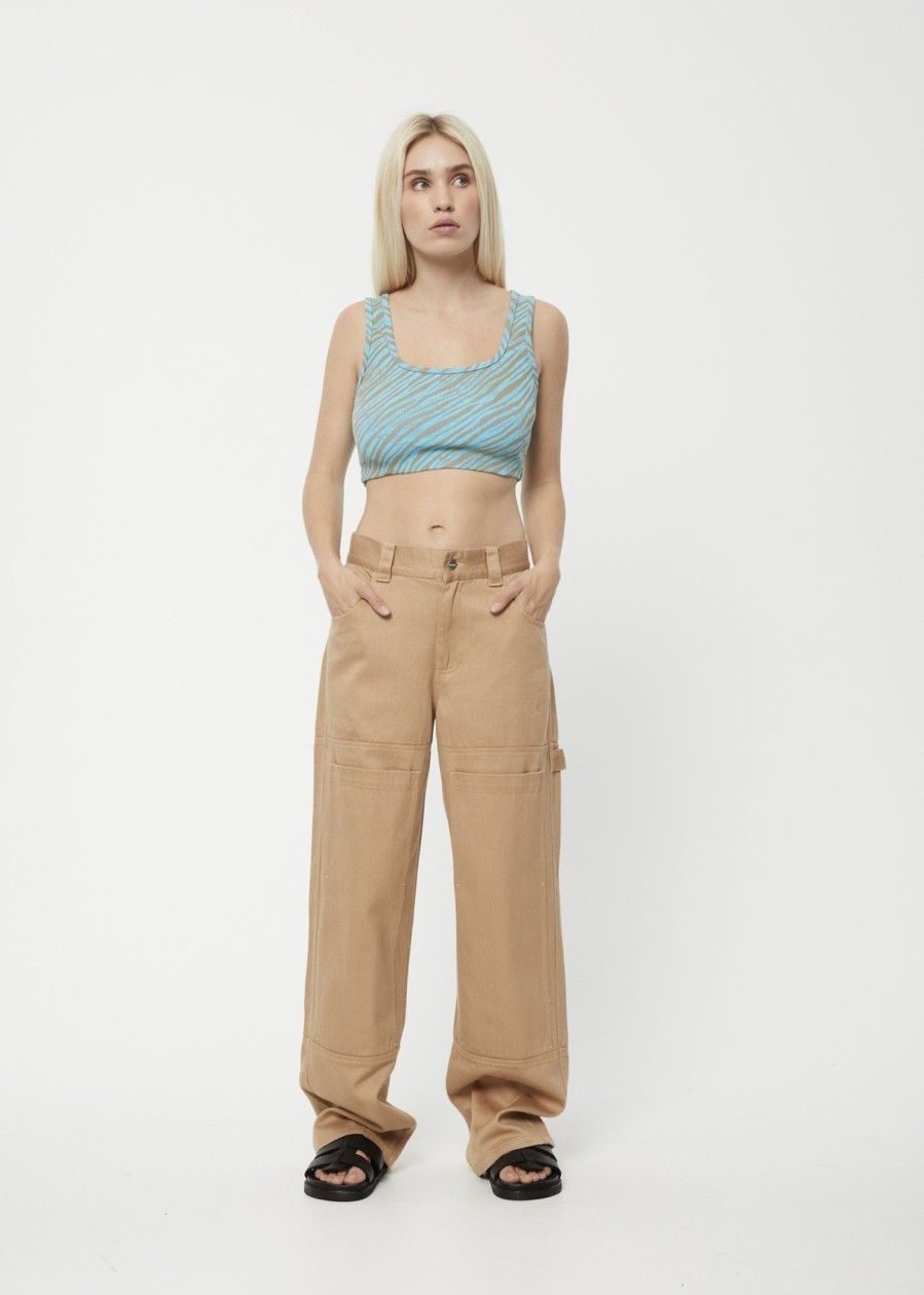 Women'S Clothing Afends | Sleepy Hollow Moss - Hemp Twill Carpenter Pants Tan