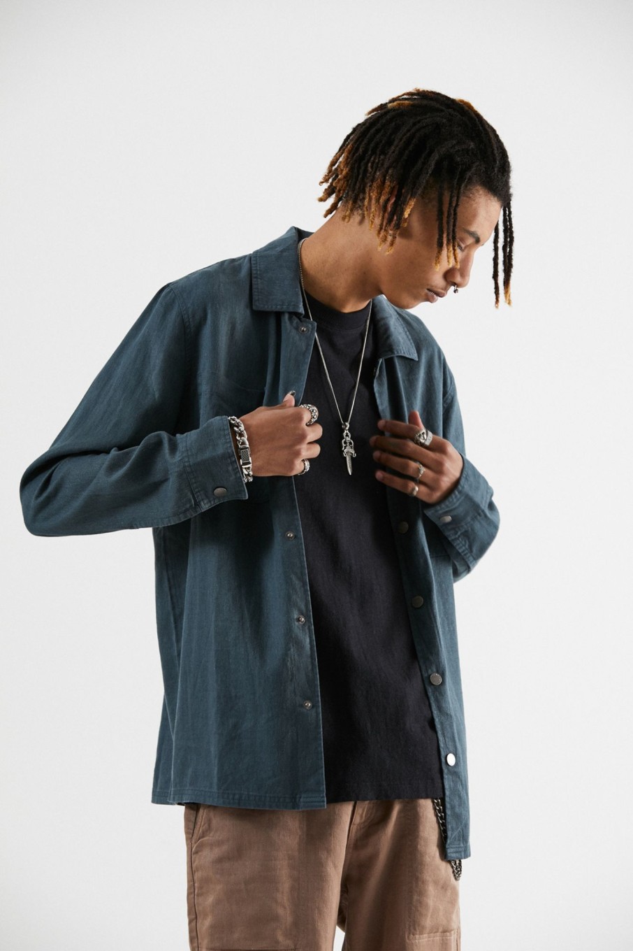 Men'S Clothing Afends | Late Start - Hemp Work Long Sleeve Shirt