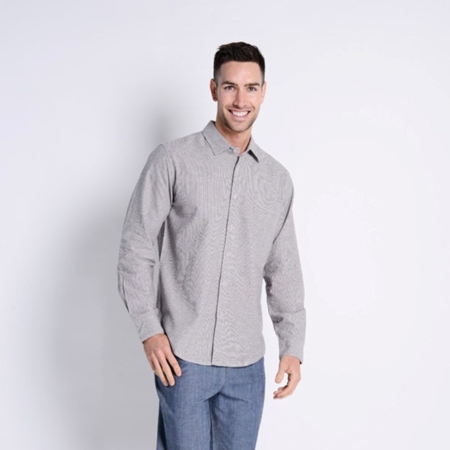 Men'S Clothing Braintree Hemp | Hemp Cotton Striped Long Sleeve Shirt Grey