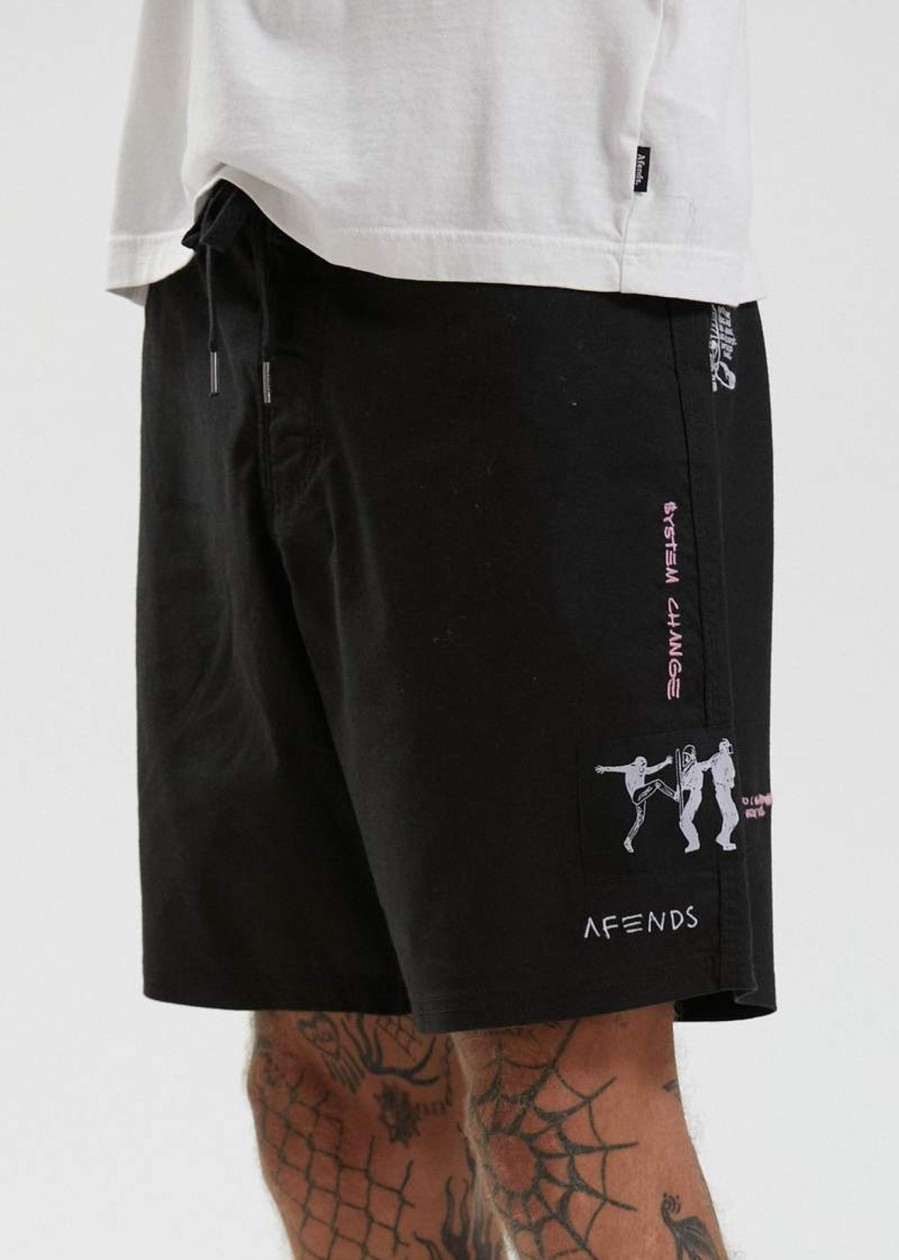 Men'S Clothing Afends | Fight - Hemp Fixed Waist Boardshort Black