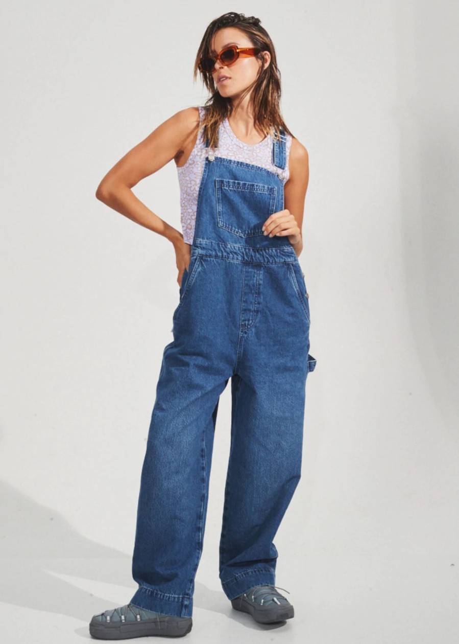 Women'S Clothing Afends | Louis - Hemp Denim Oversized Overalls Authentic Blue