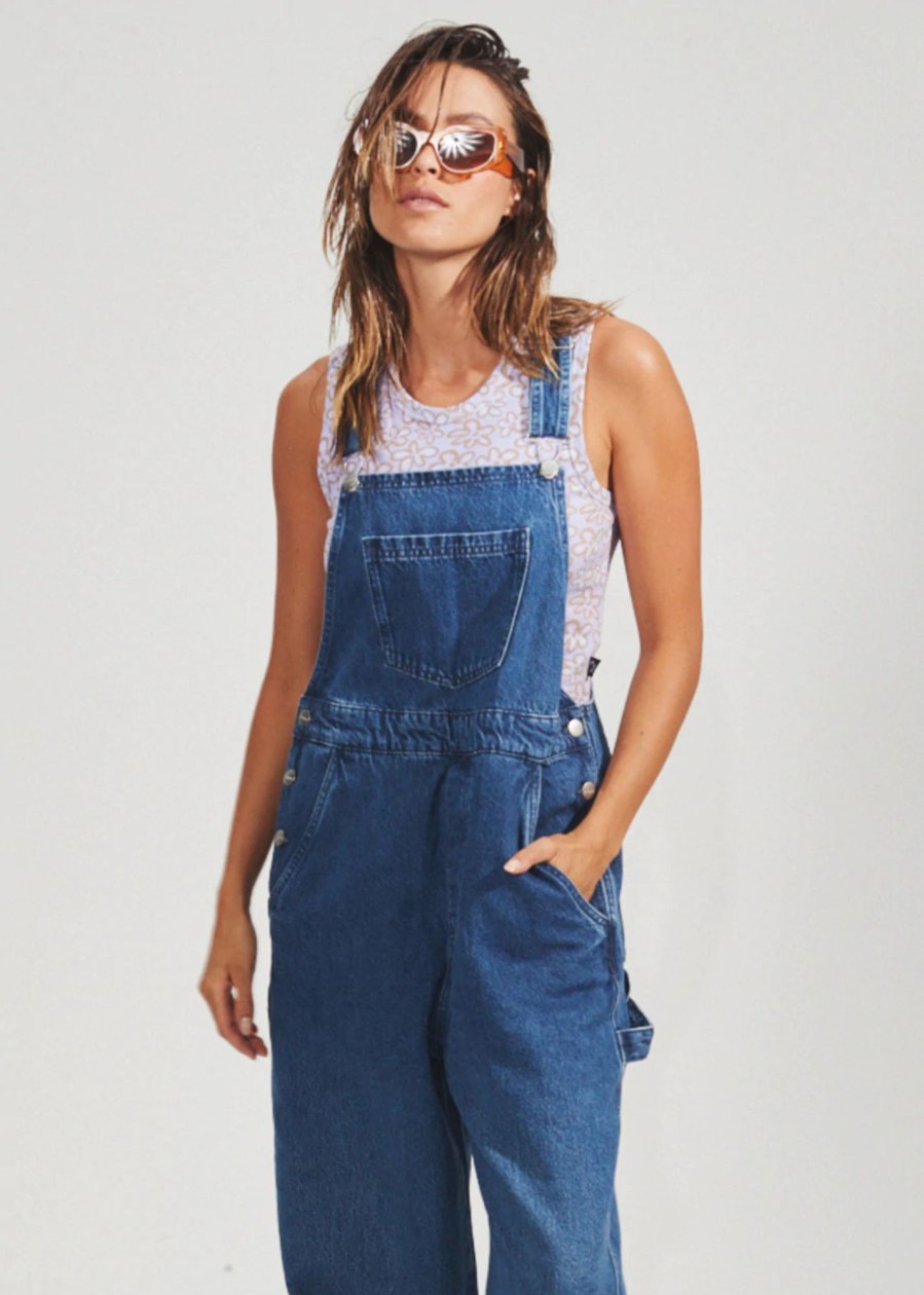 Women'S Clothing Afends | Louis - Hemp Denim Oversized Overalls Authentic Blue