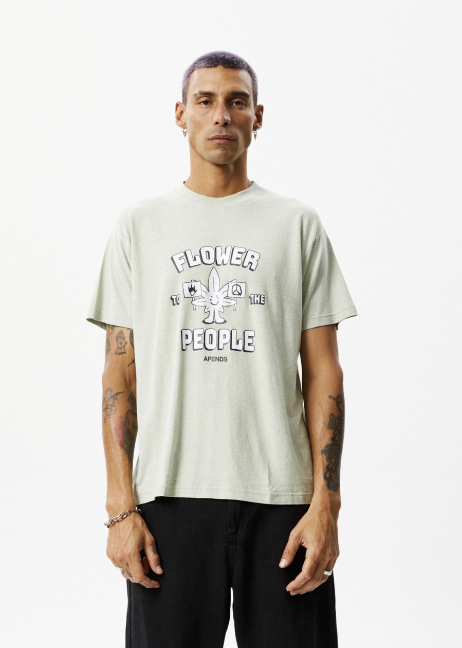 Men'S Clothing Afends | Flower - Graphic Boxy T-Shirt Eucalyptus