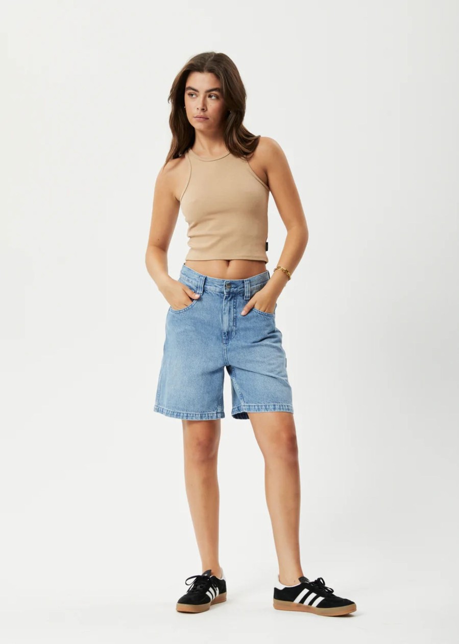 Women'S Clothing Afends | Emilie - Hemp Denim Carpenter Shorts Worn Blue