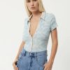 Women'S Clothing Afends | Billie - Hemp Ribbed Floral Bodysuit Smoke Blue