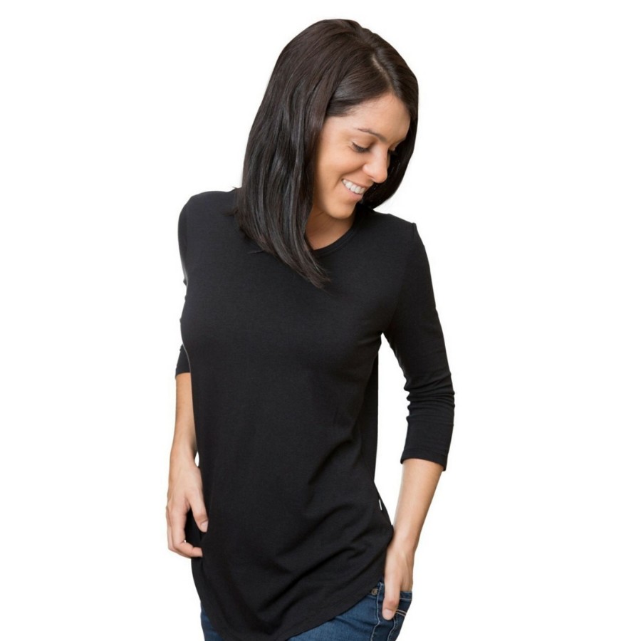 Women'S Clothing Braintree Hemp | Bamboo 3/4 Sleeve Lucy Yoga Shirt Black