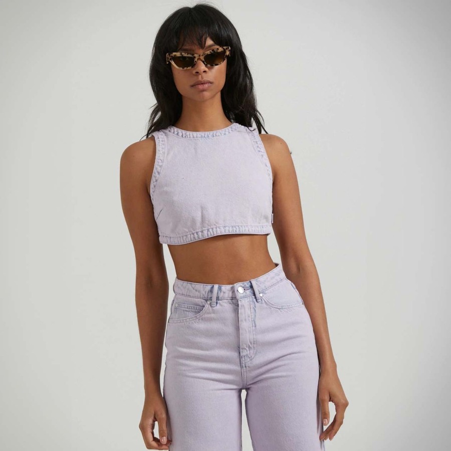 Women'S Clothing Afends | Zelly - Hemp Denim Cropped Top Vintage Orchid