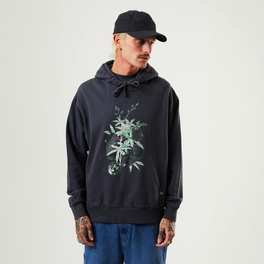 Men'S Clothing Afends | Build It - Hemp Pull On Hood Charcoal