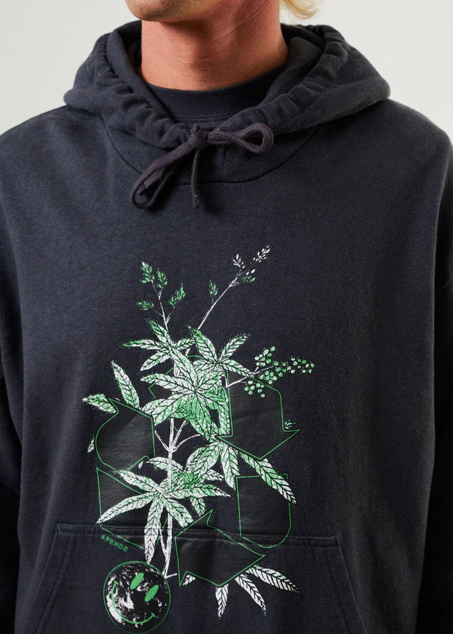 Men'S Clothing Afends | Build It - Hemp Pull On Hood Charcoal