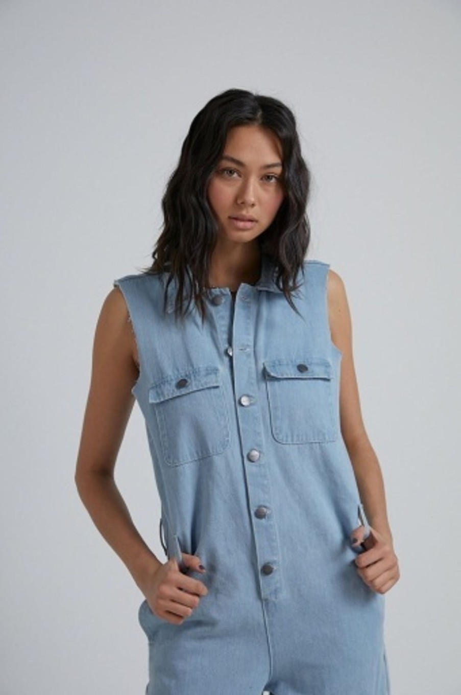 Women'S Clothing Afends | Eden - Hemp Denim Oversized Boilersuit Stone Blue