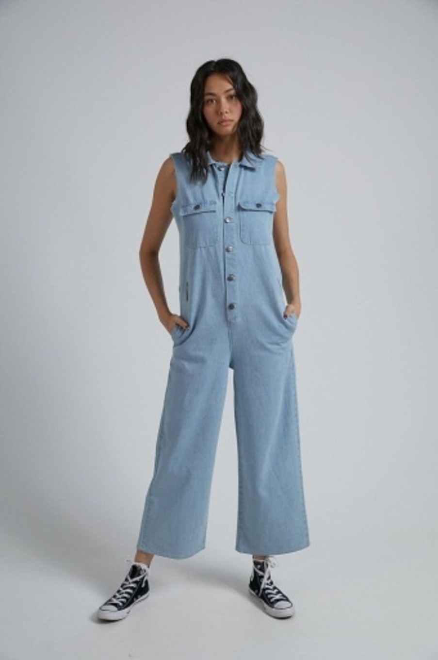 Women'S Clothing Afends | Eden - Hemp Denim Oversized Boilersuit Stone Blue