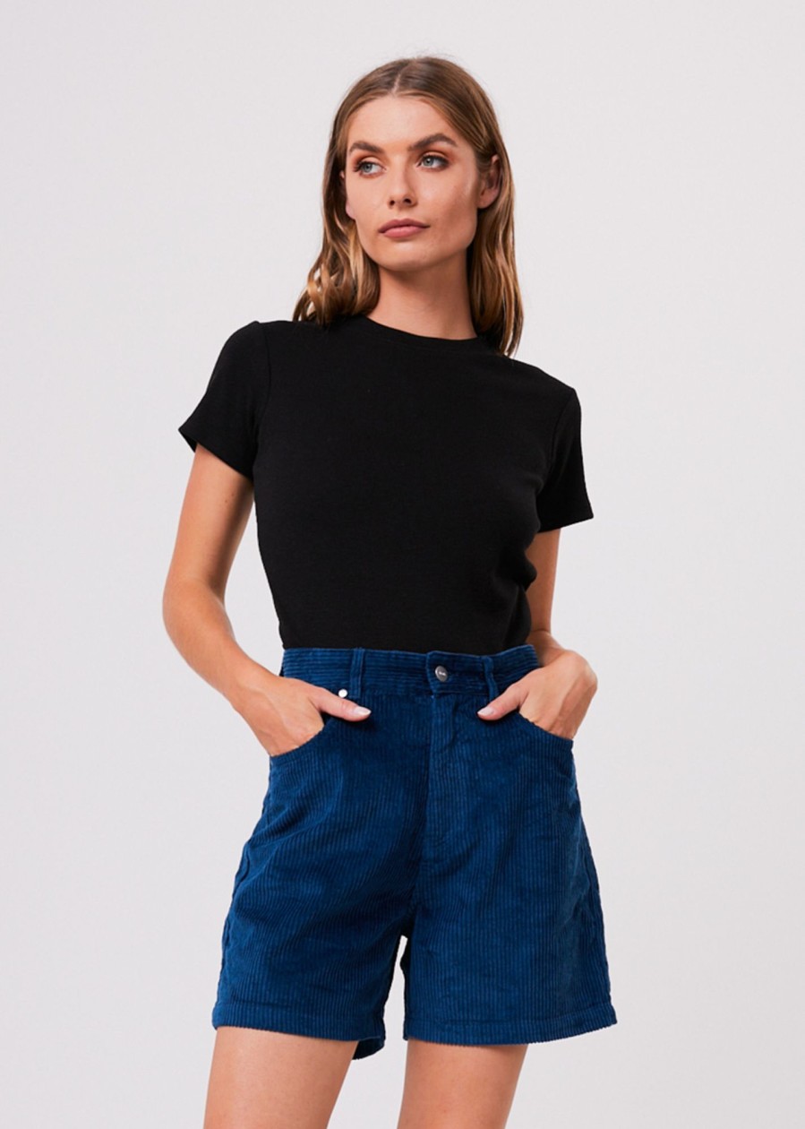 Women'S Clothing Afends | Anderson Shelby - Hemp Corduroy High Waisted Shorts Cobalt