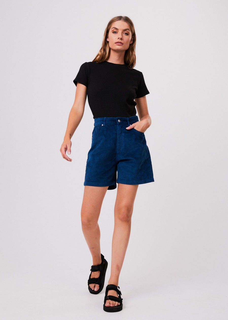 Women'S Clothing Afends | Anderson Shelby - Hemp Corduroy High Waisted Shorts Cobalt