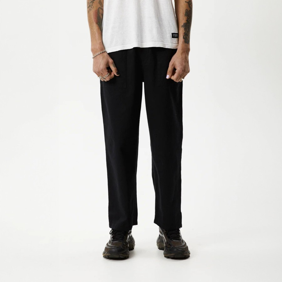 Men'S Clothing Afends | Cabal - Hemp Elastic Waist Pants Black