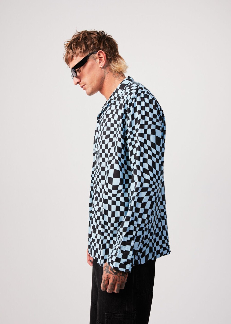 Men'S Clothing Afends | Void - Hemp Check Long Sleeve Shirt Sky Blue