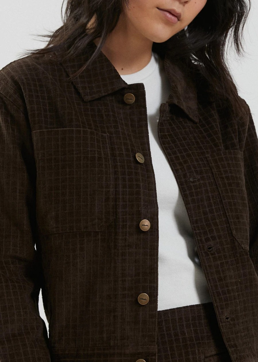 Women'S Clothing Afends | Cara - Hemp Check Corduroy Jacket Coffee