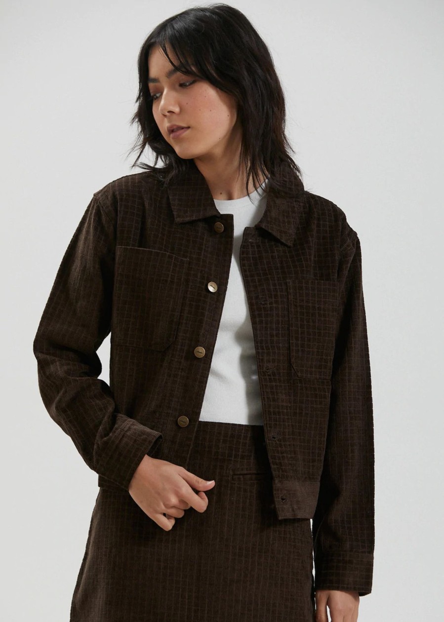 Women'S Clothing Afends | Cara - Hemp Check Corduroy Jacket Coffee