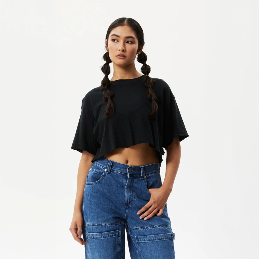 Women'S Clothing Afends | Slay Cropped - Hemp Oversized T-Shirt Black