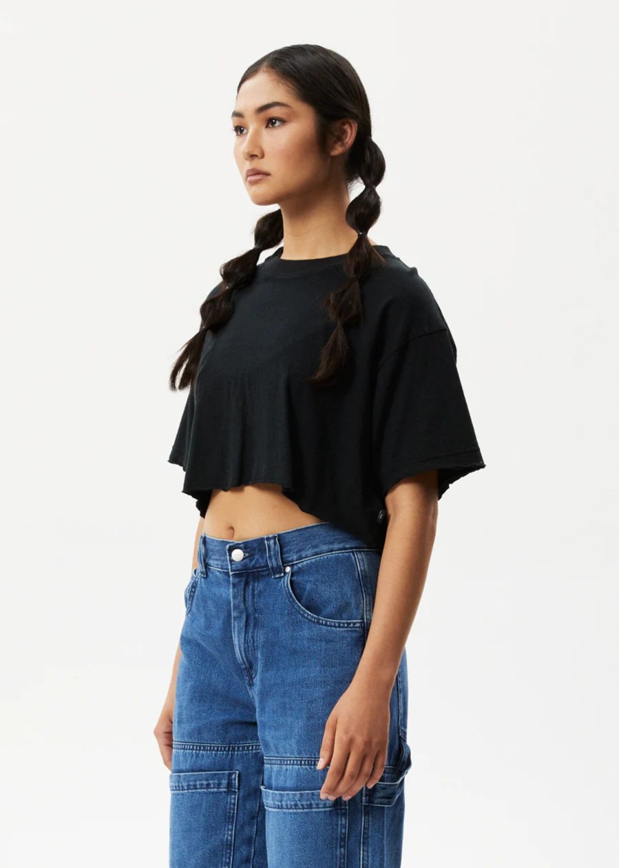 Women'S Clothing Afends | Slay Cropped - Hemp Oversized T-Shirt Black