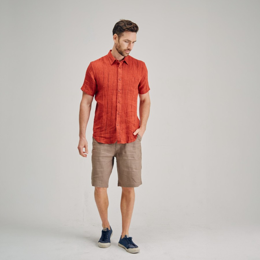 Men'S Clothing Braintree Hemp | Jonah - 100% Hemp Crepe Shirt Red Clay