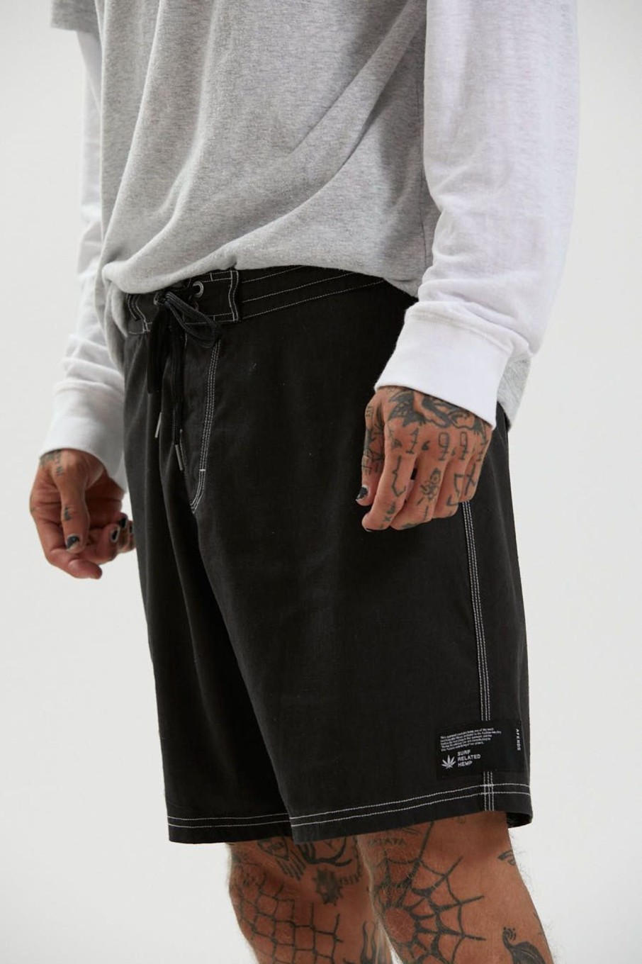 Men'S Clothing Afends | Surf Related - Hemp Fixed Waist Boardshorts Black