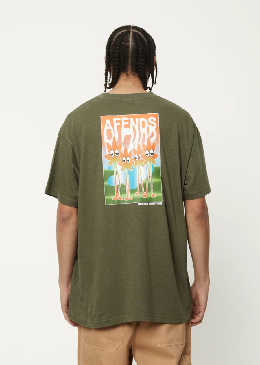 Men'S Clothing Afends | Vibrations - Hemp Boxy Graphic T-Shirt Cypress