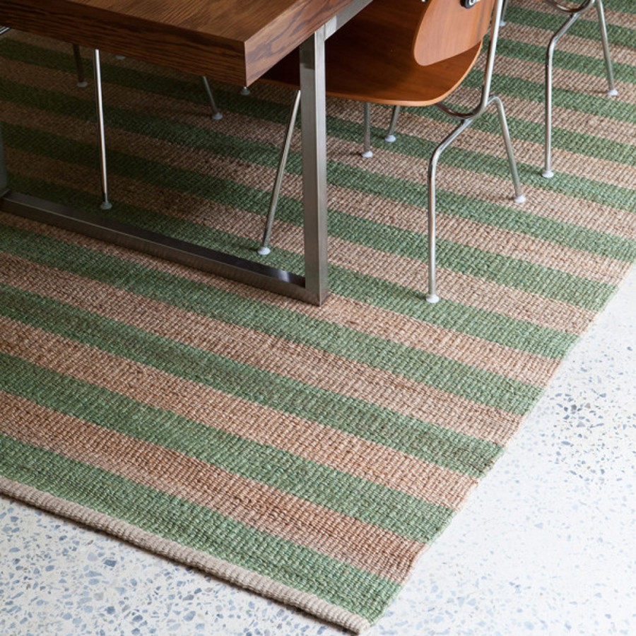 Homewares Armadillo | Nest Weave Awning Stripe Rug - Celadon/Natural - 1.4 X 2M