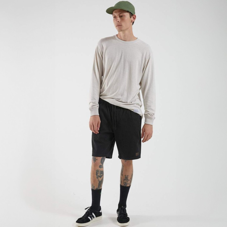 Men'S Clothing Afends | Dendy - Hemp Elastic Waist Walkshort Black