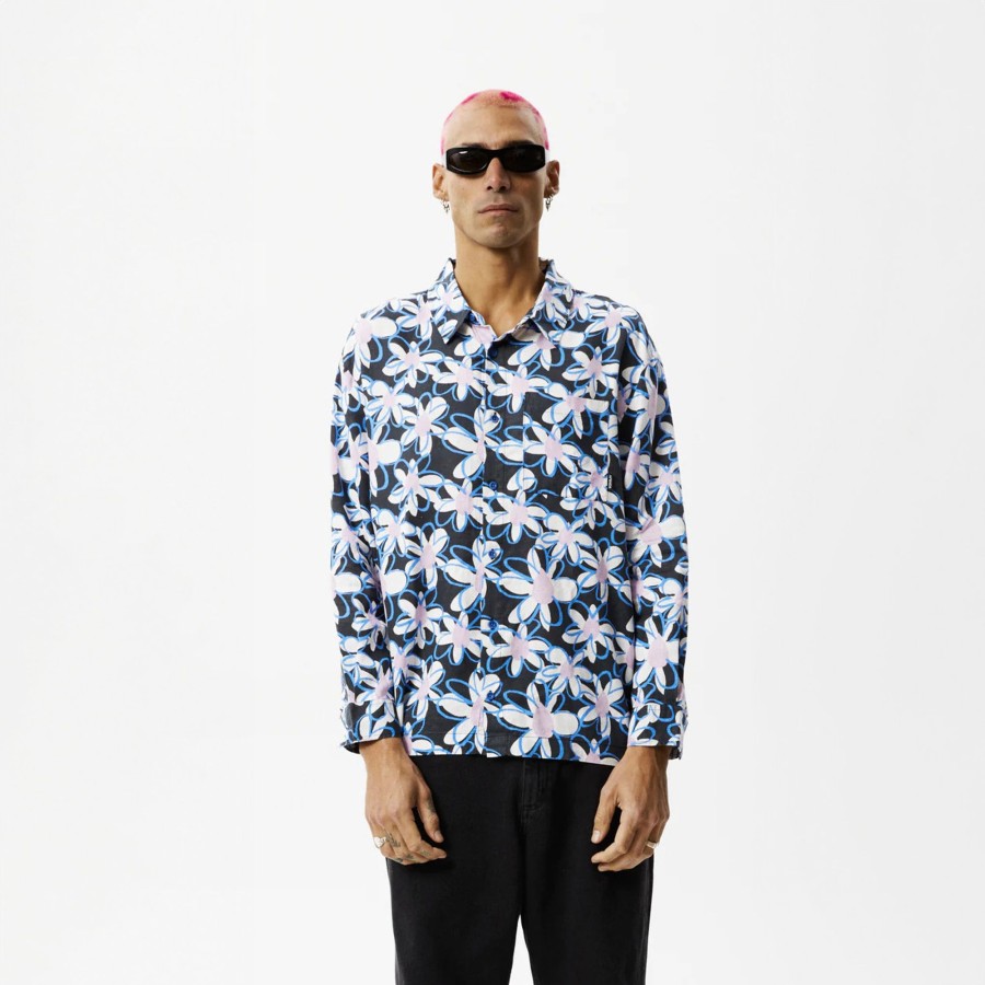 Men'S Clothing Afends | Waterfall - Long Sleeve Shirt Stone Black