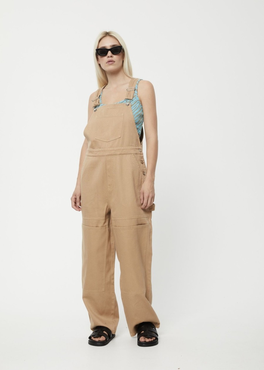 Women'S Clothing Afends | Sleepy Hollow Louis - Hemp Twill Baggy Overalls Tan