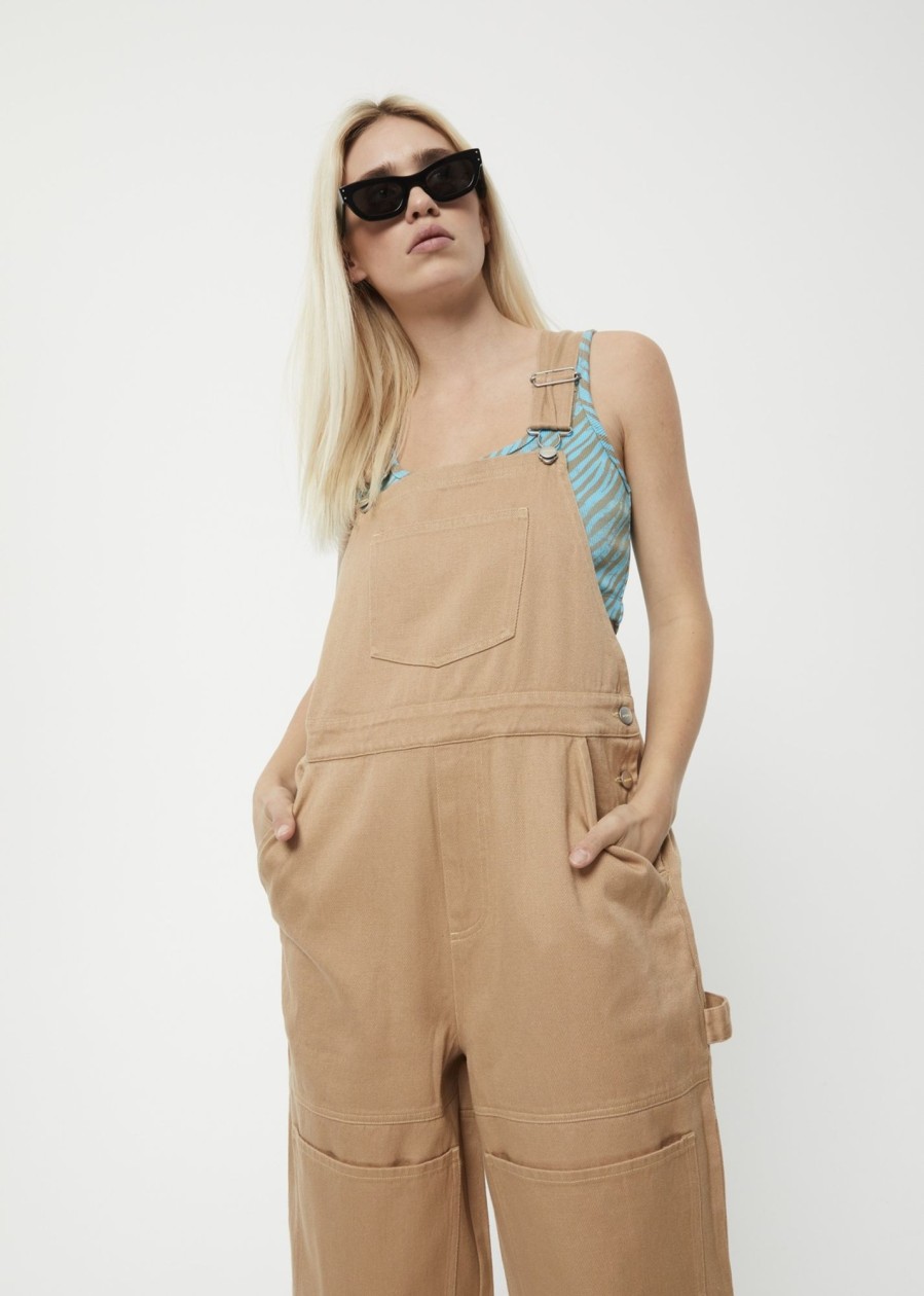 Women'S Clothing Afends | Sleepy Hollow Louis - Hemp Twill Baggy Overalls Tan