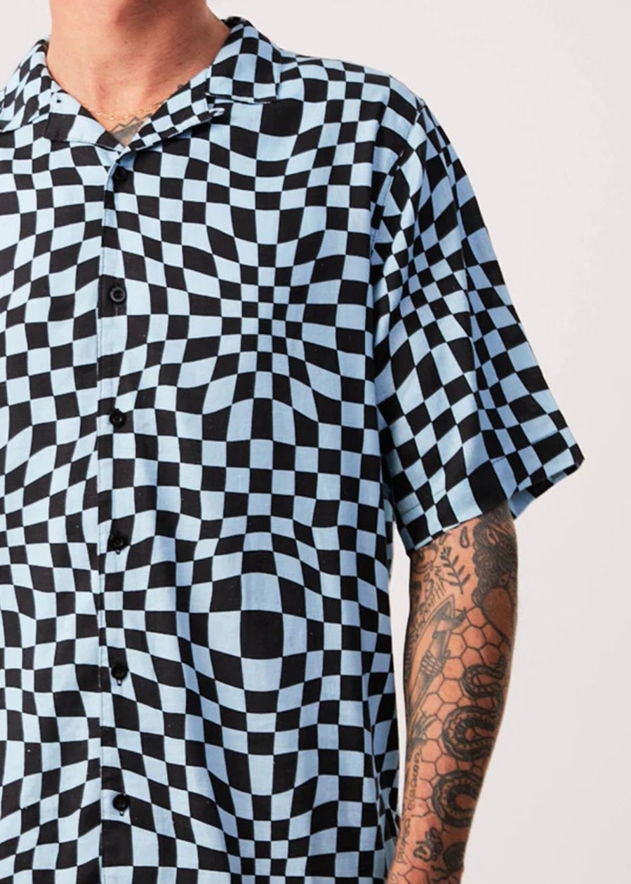 Men'S Clothing Afends | Void - Hemp Check Short Sleeve Shirt Sky Blue