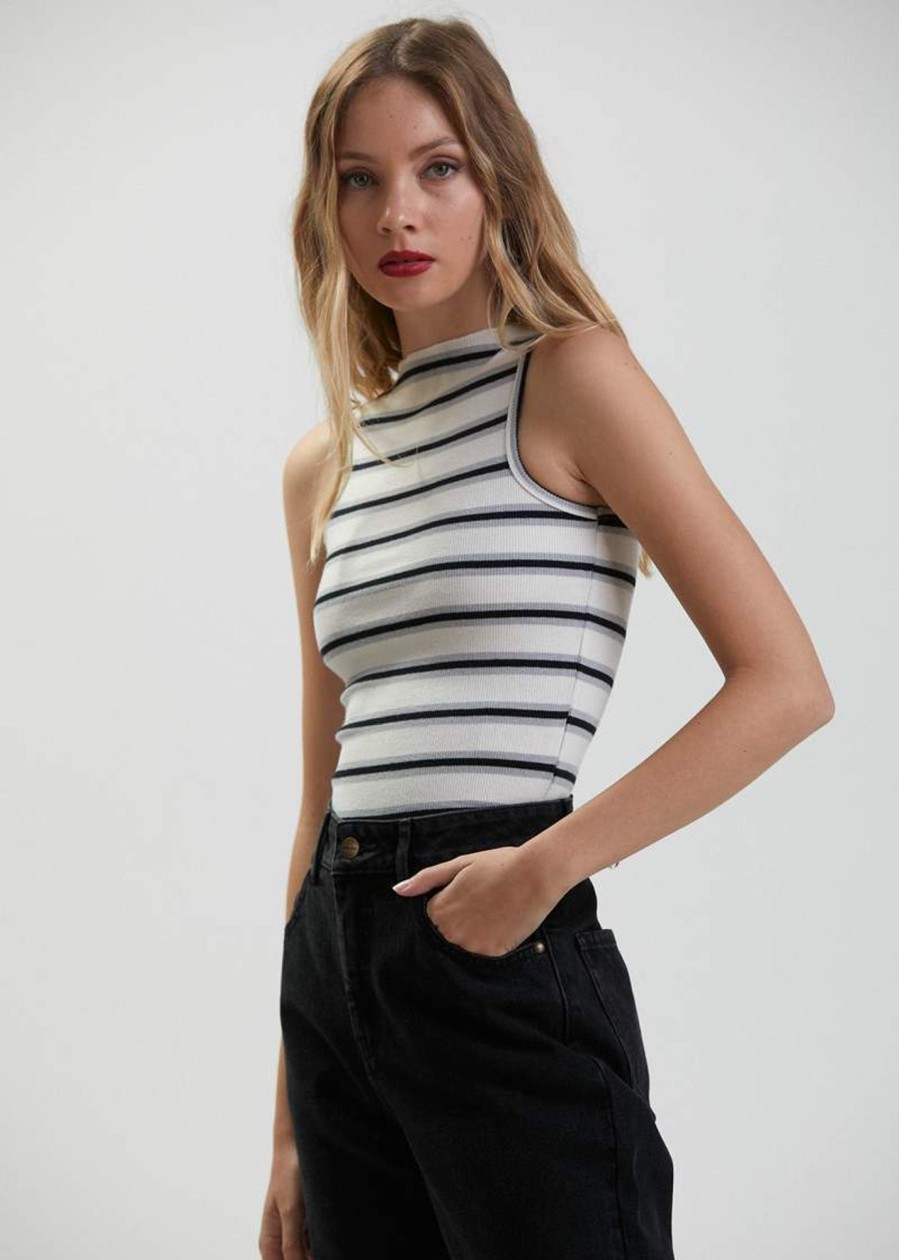 Women'S Clothing Afends | Moby - Hemp Striped High Neck Tank Shadow